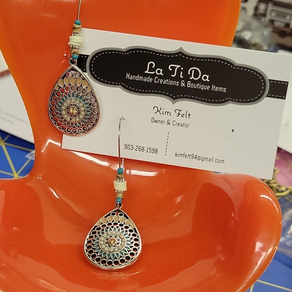 Silver Tone Earrings Bohemian Faux Color Stones
